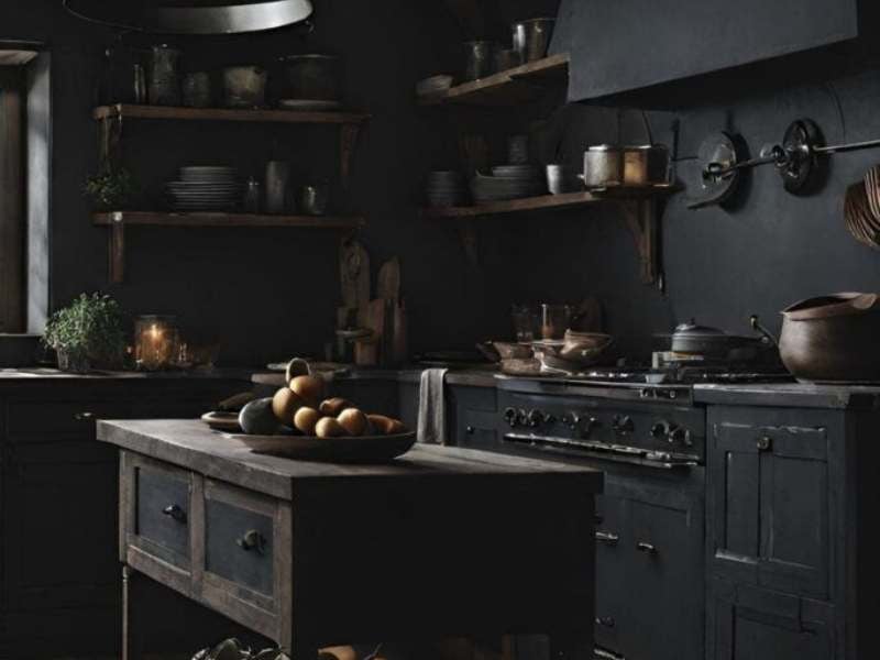 Dark and moody baking kitchen