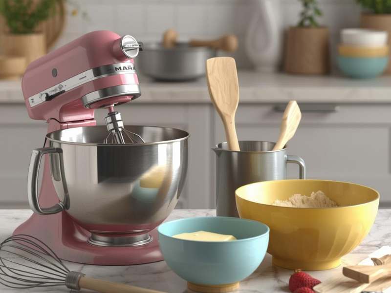 Baking mixing tools. Stand mixer, bowls and whisk.
