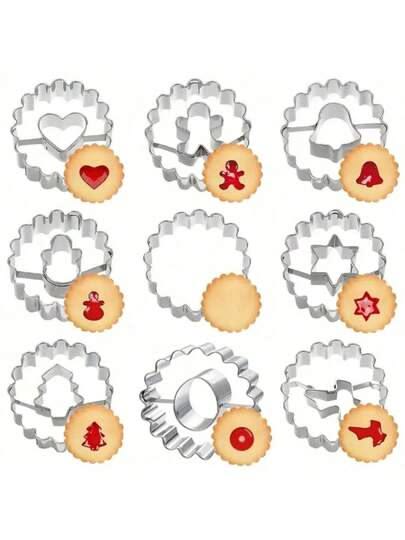 Crethinkaty 9-Piece Mini Christmas Linzer Cookie Cutters Set