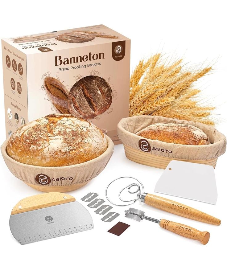 BAVIFY Sourdough Starter Kit and Banneton Bread Proofing Basket Set
