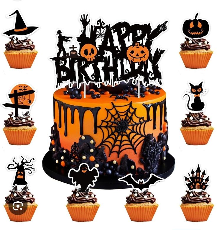 Hooqict 24Pcs Happy Halloween Cake Decorations Set
