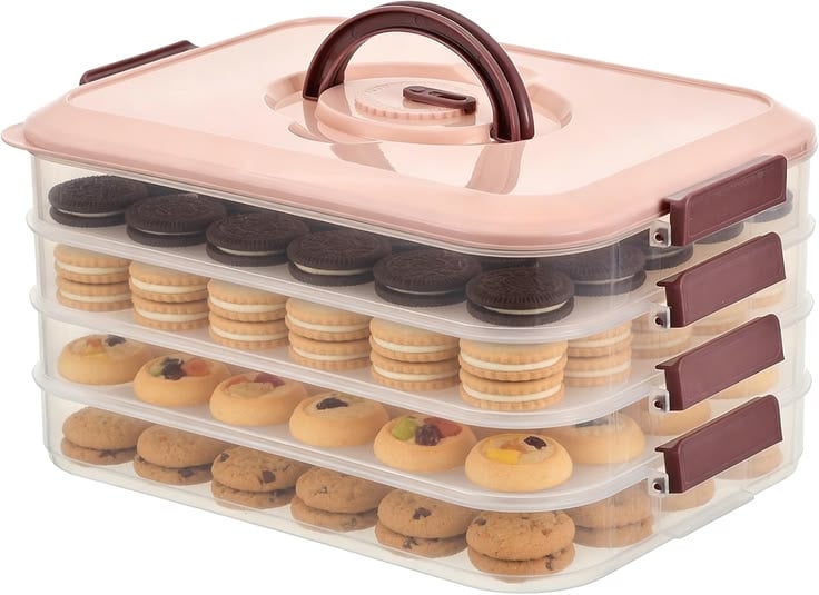LOEZ Cookie Carrier, 4-Tier Cookie Storage Container With Lid