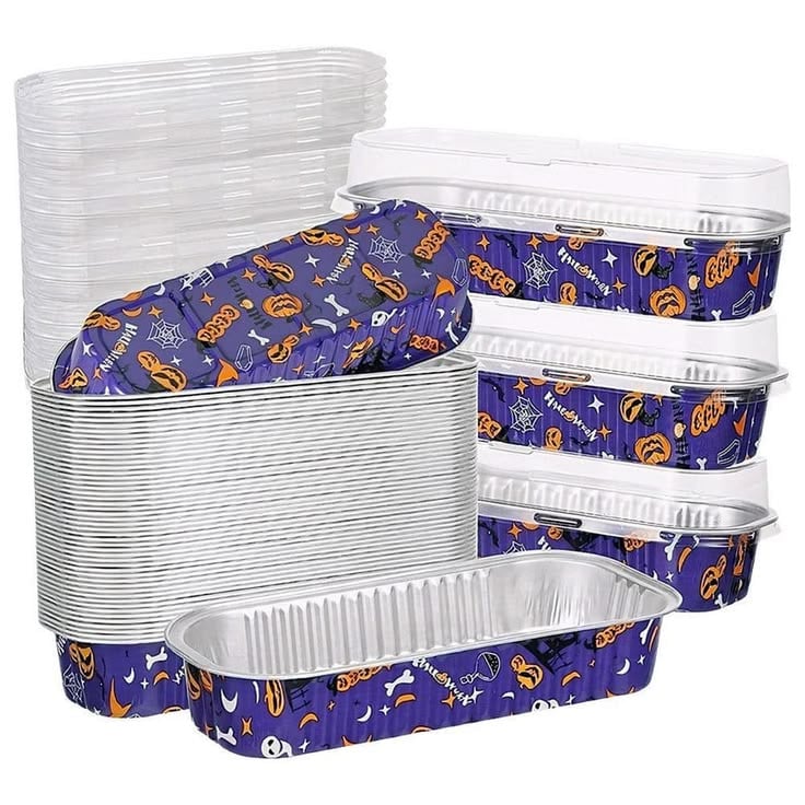 NPLUX 50-Pack Halloween Baking Supplies Mini Cake Pans with Lids and Spoons